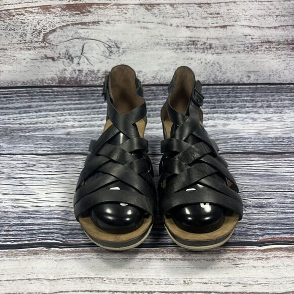 Dansko Vivian Black Leather Mini Wedge Sandals Shoes, Women’s Size 41 - Picture 2 of 8